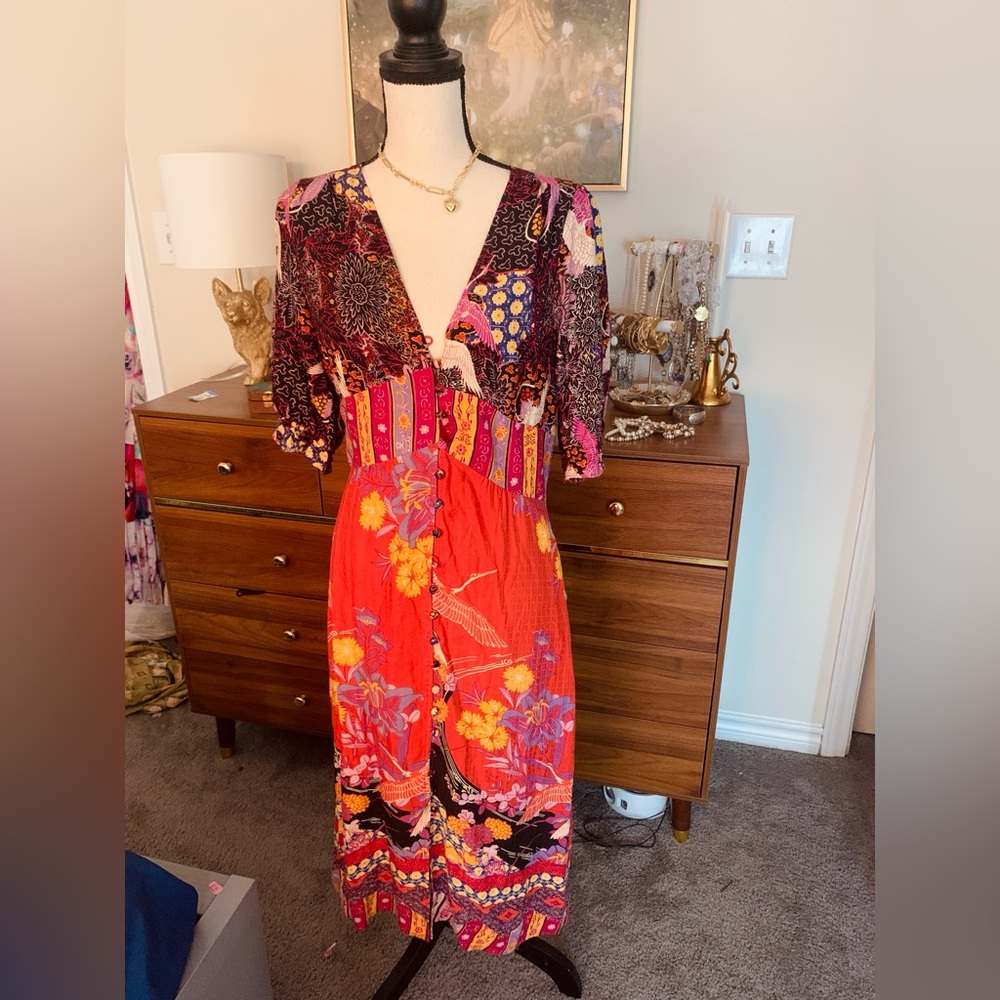 Anthroplogie Vibrant Floral Button-Down Dress